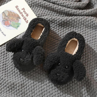 Comwarm Cute Dog Short Plush Slippers For Women 2023 Winter Warm Furry Cotton Shoes Couples Home Indoor Bedroom Cozy Slippers