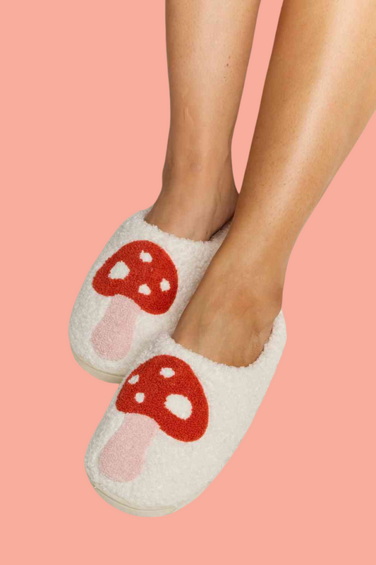 Melody Mushroom Print Plush Slide Slippers