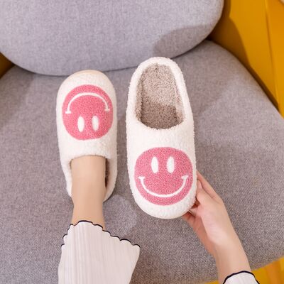 Smiley Face Slippers Pink & White