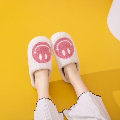 Smiley Face Slippers Pink & White