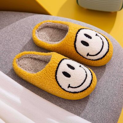 Smiley Face Slippers Yellow & White