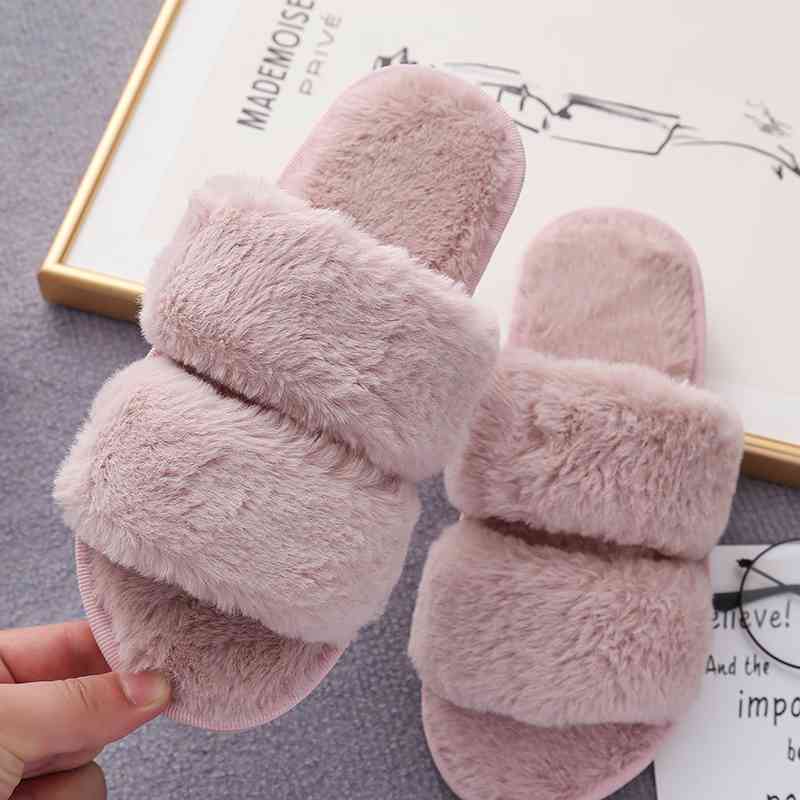 Faux Fur Double Strap Slippers