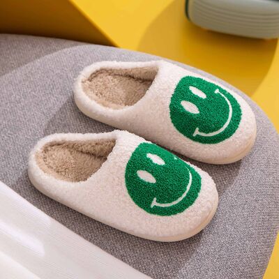 Smiley Face Slippers Green & White
